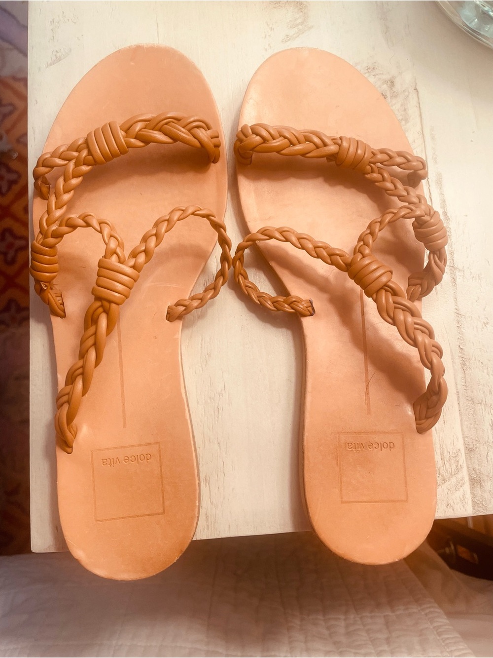 Dolce Vita Braided Tan Slide Sandals, Size 6